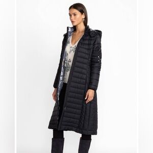 Johnny Was Black Sano Ski Zip Front Hooded Long Puffer Coat